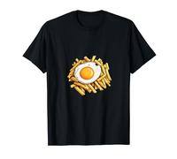 Funny Home Chef Apparel - Camiseta Unisex Adulto - Gráfico - Poutine - Huevos fáciles en papas fritas y salsa - Talla S - Negro - Manga de doble puntada - Regular fit - Clásico - Novedad - Camisa