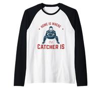 Funny Home is Where The Catcher Is Amante del béisbol para Adultos y niños Camiseta Manga Raglan