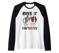 Funny Honk If You're Fly Goose Streetwear Art Camiseta Manga Raglan