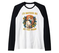 Funny Horse Lover, I'D Rather Be At The Barn Camiseta Manga Raglan