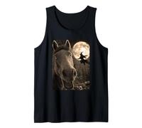 Funny Horse Selfie Luna Llena Bosque de Brujas Volador Halloween Camiseta sin Mangas
