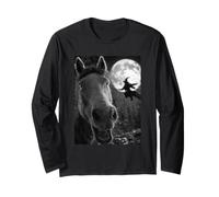 Funny Horse Selfie Luna Llena Bosque de Brujas Volador Halloween Manga Larga