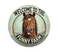 Funny Horse-Welcome to The Funny Farm- Letrero redondo de metal vintage para cafetería, bar, pub, decoración de pared del hogar, póster de metal de 8 x 8 pulgadas