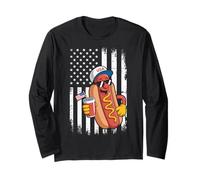Funny Hotdog Bandera Americana 4 de Julio Patriótico Hot Dog Manga Larga