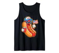 Funny Hotdog USA Flag BBQ Cartoon for July 4th Parade Camiseta sin Mangas