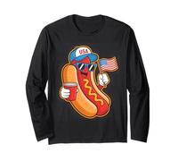 Funny Hotdog USA Flag BBQ Cartoon for July 4th Parade Manga Larga