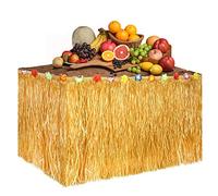 FUNNY HOUSE Falda de Mesa Luau Hawaiian Hibiscus Grass con 30 Flores de Seda Faux para Barbacoa Decoración de Fiesta Falda Tropical de Mesa para Fiesta Tropical en Playa,Jardín