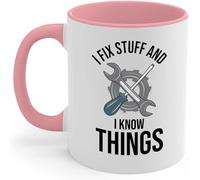 Funny I Fix Stuff and I Know Things - Taza de café divertida de 325 ml, taza de cerámica novedosa, B11