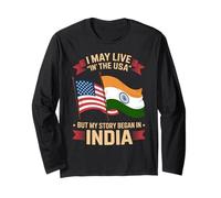 Funny I May Live In USA But India Heritage Pride Mujeres Hombres Manga Larga