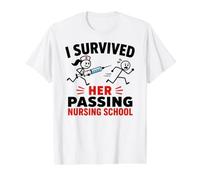 Funny I Survived Her Passing Nursing School Camiseta gráfica económica, Hombre, Blanco, S