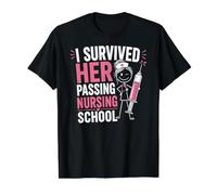 Funny I Survived Her Passing Nursing School Camiseta gráfica económica, Hombre, Negro, L
