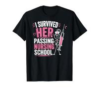 Funny I Survived Her Passing Nursing School Camiseta gráfica económica, Hombre, Negro, S