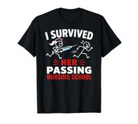Funny I Survived Her Passing Nursing School Camiseta gráfica económica, Hombre, Negro, XL