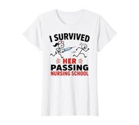 Funny I Survived Her Passing Nursing School Camiseta gráfica económica, Mujer, Blanco, M