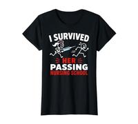 Funny I Survived Her Passing Nursing School Camiseta gráfica económica, Mujer, Negro, S