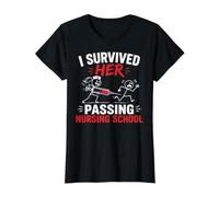 Funny I Survived Her Passing Nursing School Camiseta gráfica económica, Mujer, Negro, XS