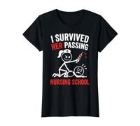 Funny I Survived Her Passing Nursing School Camiseta gráfica económica, Mujer, Negro, XS
