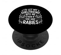 Funny ID Let My Girlfriend Bite Me Rabies Humor Diciendo Mordaza PopSockets PopGrip Adhesivo