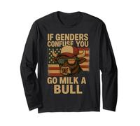 Funny if Genders Confuse You Go Milk a Bull Vintage Bandera de Estados Unidos Manga Larga