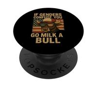 Funny if Genders Confuse You Go Milk a Bull Vintage Bandera de Estados Unidos PopSockets PopGrip Adhesivo