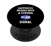 Funny IT Social Media Internet La Felicidad Comienza con WiFi PopSockets PopGrip Adhesivo