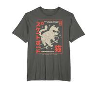 Funny Japanese Cat Skateboard Vintage Kawaii Graphic Camiseta