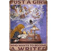Funny Just A Girl Who Wants to Become A Writer - Letrero vertical rústico de estaño para decoración de pared, bar, póster de estaño, adecuado para hombre, cueva, cafeterías, oficina, hogar, garaje