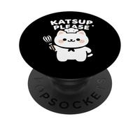 Funny Katsup Please Cat Pun Kawaii Chef Design PopSockets PopGrip Adhesivo