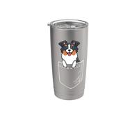 Funny Kawaii Pocket Tri Color Australian Shepherd Dog Lover Vaso térmico de acero inoxidable de doble pared