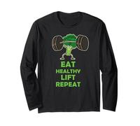 Funny Keto Powerlifting Broccoli - Eat Healthy Lift Repeat Manga Larga