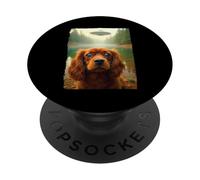 Funny King Charles Spaniel Dog UFO Encounter Selfie Aliens PopSockets PopGrip Adhesivo