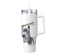 Funny Koalas Print - Botella térmica para bebidas frías y calientes (40 onzas) con pajilla y pajilla y asa
