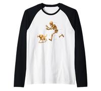 Funny Labrador Retriever Halloween Steal Bone Skeleton Chase Camiseta Manga Raglan