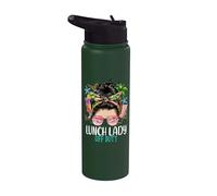 Funny Last Day of School Lunch Lady Off Duty moño desordenado pelo Stainless Steel Insulated Water Bottle