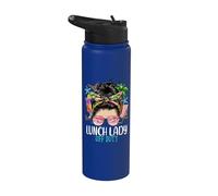 Funny Last Day of School Lunch Lady Off Duty moño desordenado pelo Stainless Steel Insulated Water Bottle