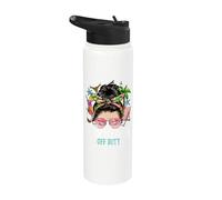 Funny Last Day of School Lunch Lady Off Duty moño desordenado pelo Stainless Steel Insulated Water Bottle