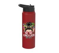 Funny Last Day of School Lunch Lady Off Duty moño desordenado pelo Stainless Steel Insulated Water Bottle
