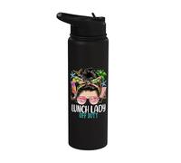 Funny Last Day of School Lunch Lady Off Duty moño desordenado pelo Stainless Steel Insulated Water Bottle