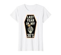 Funny Last Year In My 30s Birthday Halloween Turning Forty Camiseta gráfica económica, Mujer, Blanco, L