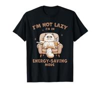 Funny Lazy Cat Modo Ahorro de Energía Sofá Café Humor remoto Camiseta