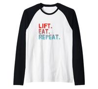 Funny Lift Eat Repite Mensajes de Texto Divertidos con Citas Divertidas sobre el Gimnasio Camiseta Manga Raglan