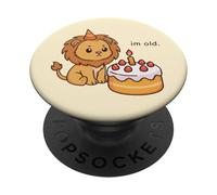 Funny Lion Birthday Im Old Bday Cake Animal Niños Niñas Niños PopSockets PopGrip Adhesivo
