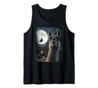Funny Llama Selfie Luna Llena Bosque de Brujas Volador Halloween Camiseta sin Mangas
