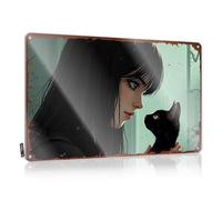 Funny Man Cave Signs Whispering Secrets: A Girl And Her Black Cat - Letrero de lata para puerta de habitación (30 x 40 cm)