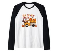 Funny Meme Six Seven Fall Turkey Thanksgiving Gen Alpha 6 7 Camiseta Manga Raglan