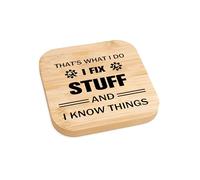 Funny Mens Stuff for Mechanics Men I Fix Stuff and I Know Things Father Dad Gifts Maintenance Man Wood Drink Posavasos de madera Cool Cumpleaños Día de San Valentín