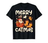 Funny Merry Catmas Holiday Humor Christmas Cat Lover with Santa Camiseta