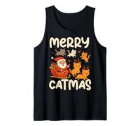 Funny Merry Catmas Holiday Humor Christmas Cat Lover with Santa Camiseta sin Mangas
