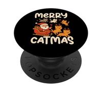 Funny Merry Catmas Holiday Humor Christmas Cat Lover with Santa PopSockets PopGrip Adhesivo