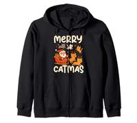 Funny Merry Catmas Holiday Humor Christmas Cat Lover with Santa Sudadera con Capucha